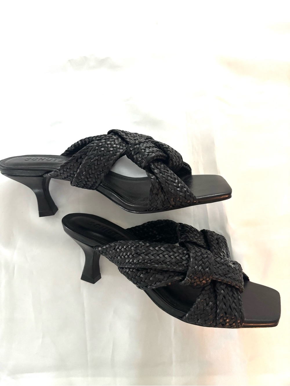 NWT SCHUTZ Black Kali Kitten Walk Heel Sandals Braided SZ 6.5 B